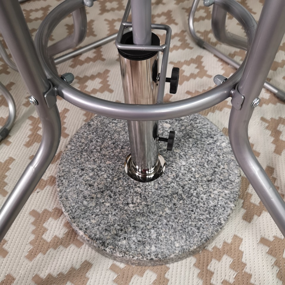image 1 of 25kg Round Granite Garden Parasol / Umbrella Base Weight Stainless Steel Pole | Grey | Grey