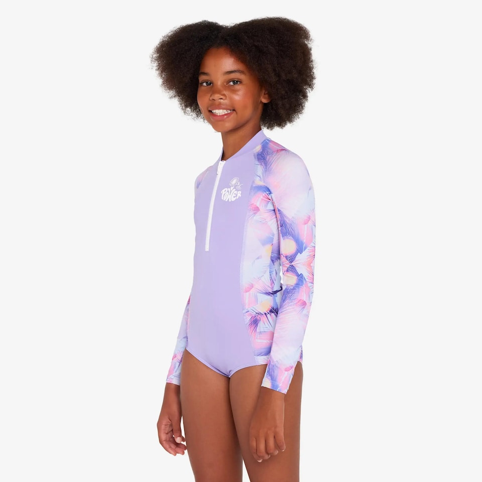 image 1 of Decathlon Girls’ surfing front zip long sleeve one-piece swimsuit - 500 Lucy purple