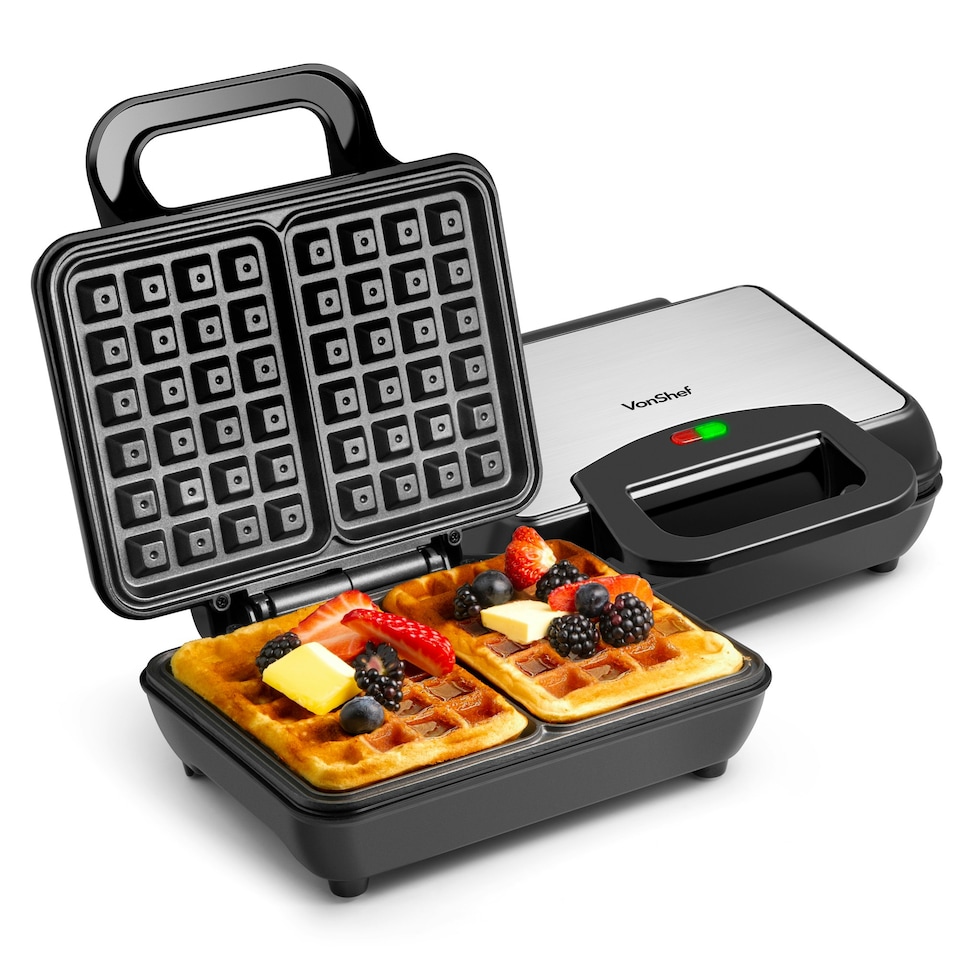 image 1 of VonShef Dual Belgian Waffle Maker W/ Non-Stick Plates 1000W