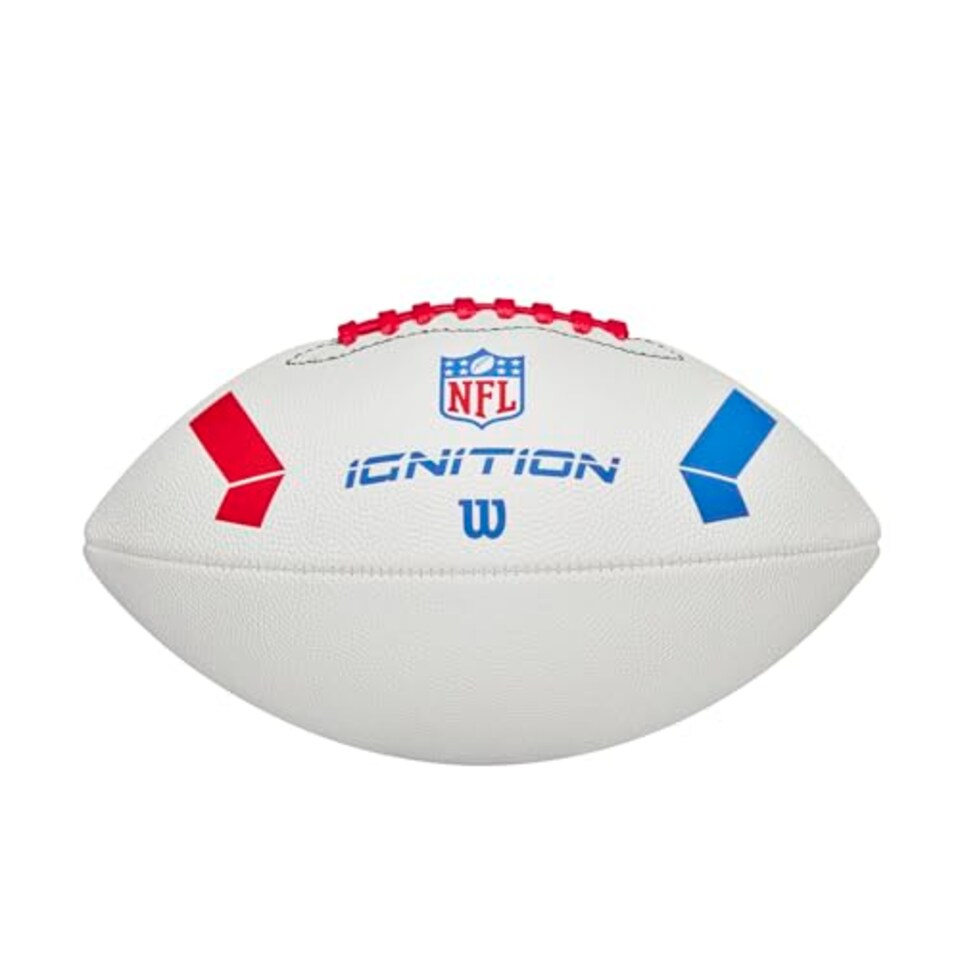 image 1 of Wilson Nfl Ignition Football, Made From Composite Leather For All-Weather Play, Wider Laces & Proud Nfl Logo, Colour: White, Junior Size
