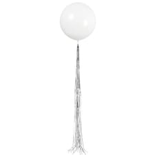 White Latex Balloon 24" with Silver Tassel
