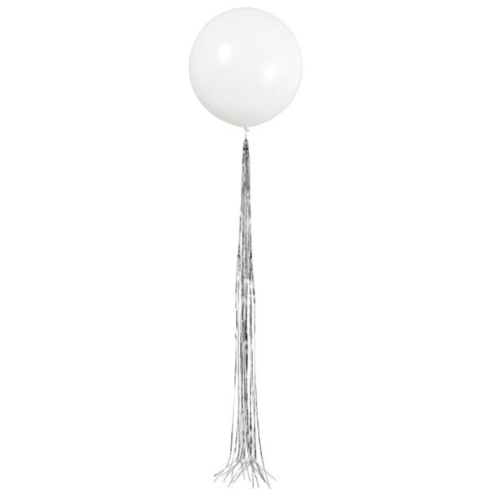 image 1 of White Latex Balloon 24" with Silver Tassel