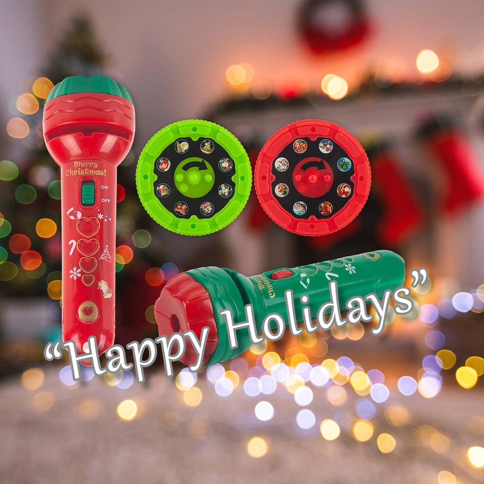 image 1 of vfm-estore Christmas Projector Torch 16 Patterns, Red and Green, 11 x 3.5 cm