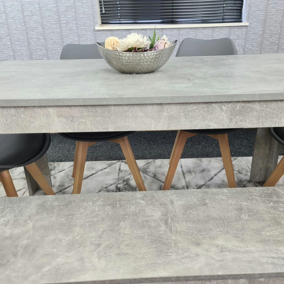 image 1 of Modern Grey Dining Table Set with 4 Black Chairs And Bench Dining Room Furniture Set | Black | One Size | 6