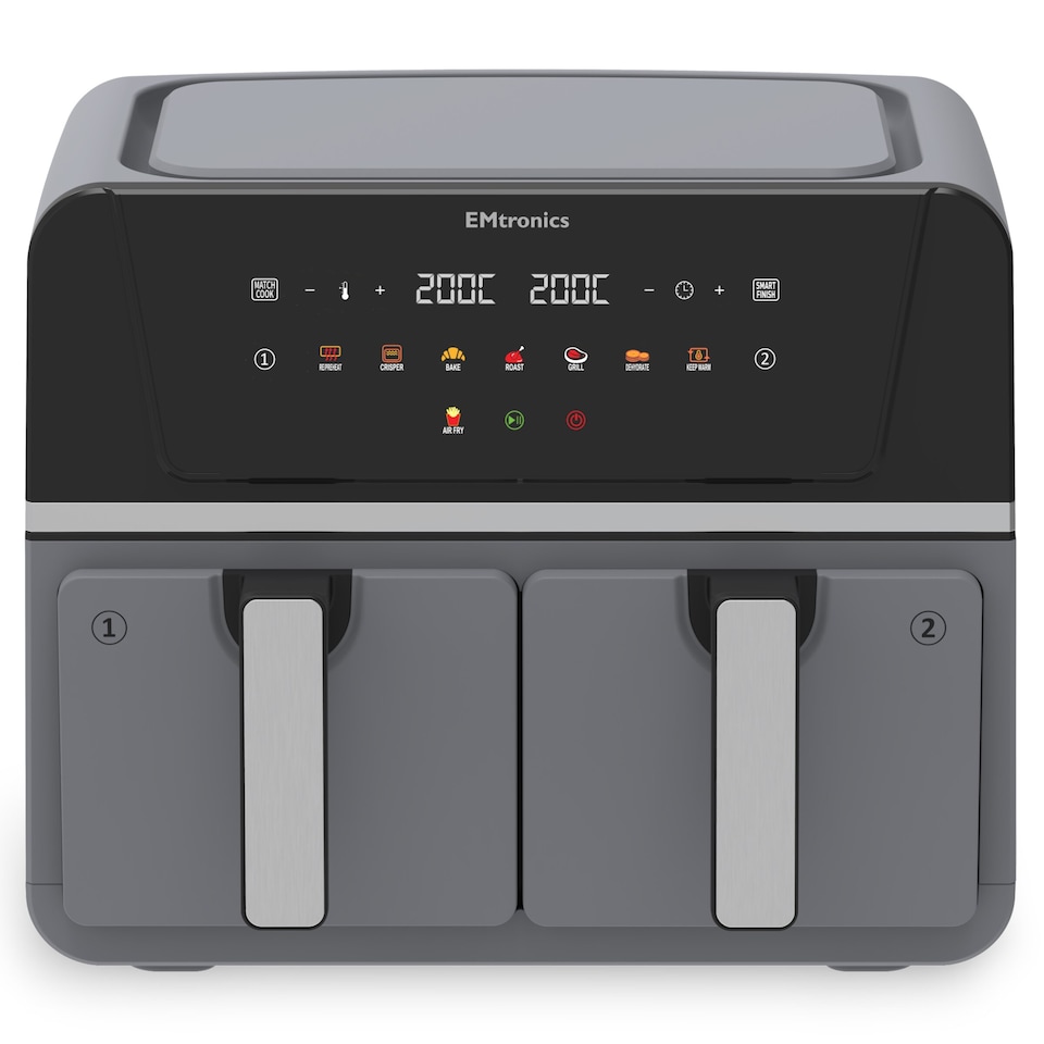 image 1 of EMtronics 8L Dual Digital  Air Fryer with Timer - Grey