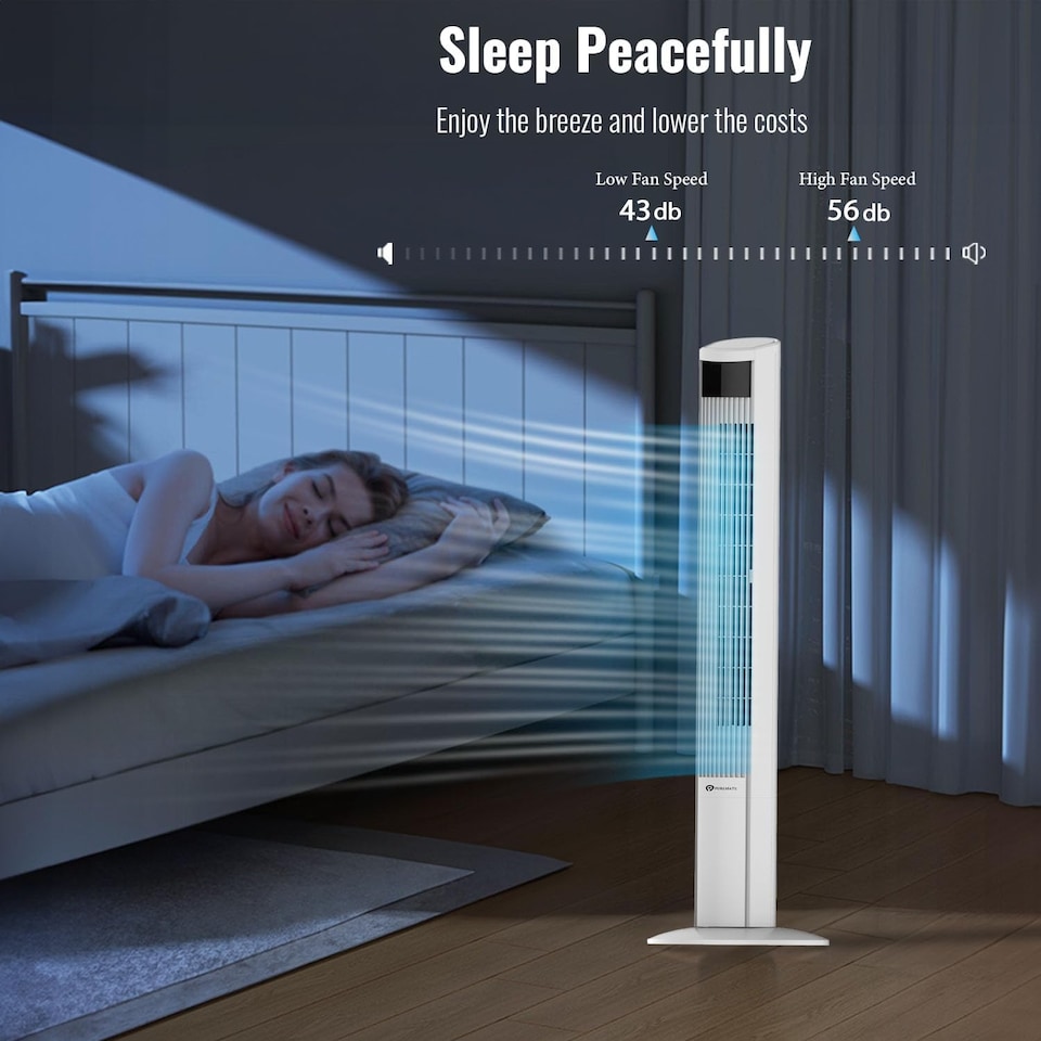 image 1 of PureMate 47-Inch Oscillating Bladeless Tower Fan & Air Purifier (White)