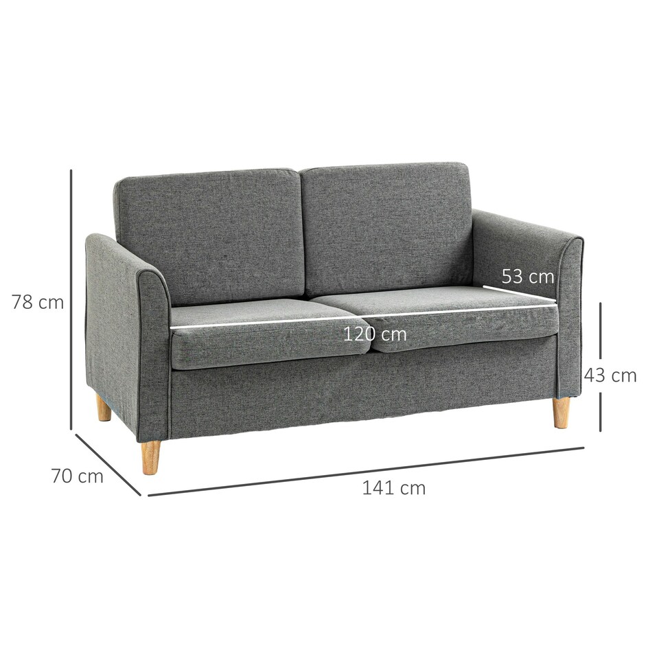 image 1 of HOMCOM Double Seat Sofa Linen Upholstery Loveseat Couch w/ Armrests, Grey