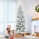 image 9 of HOMCOM 6ft Flocked Christmas Tree, Hinged Pencil Christmas Tree with Realistic Branches, Easy Assembly, Slim Shape, Artificial Xmas Home Decoration, Green White | Green