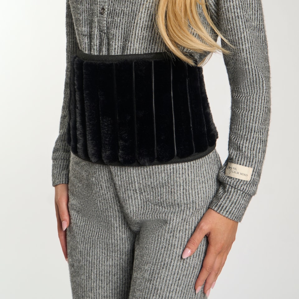 image 1 of OHS Ribbed Fleece Hot Water Bottle Belt Adjustable Heating Wrap | Black