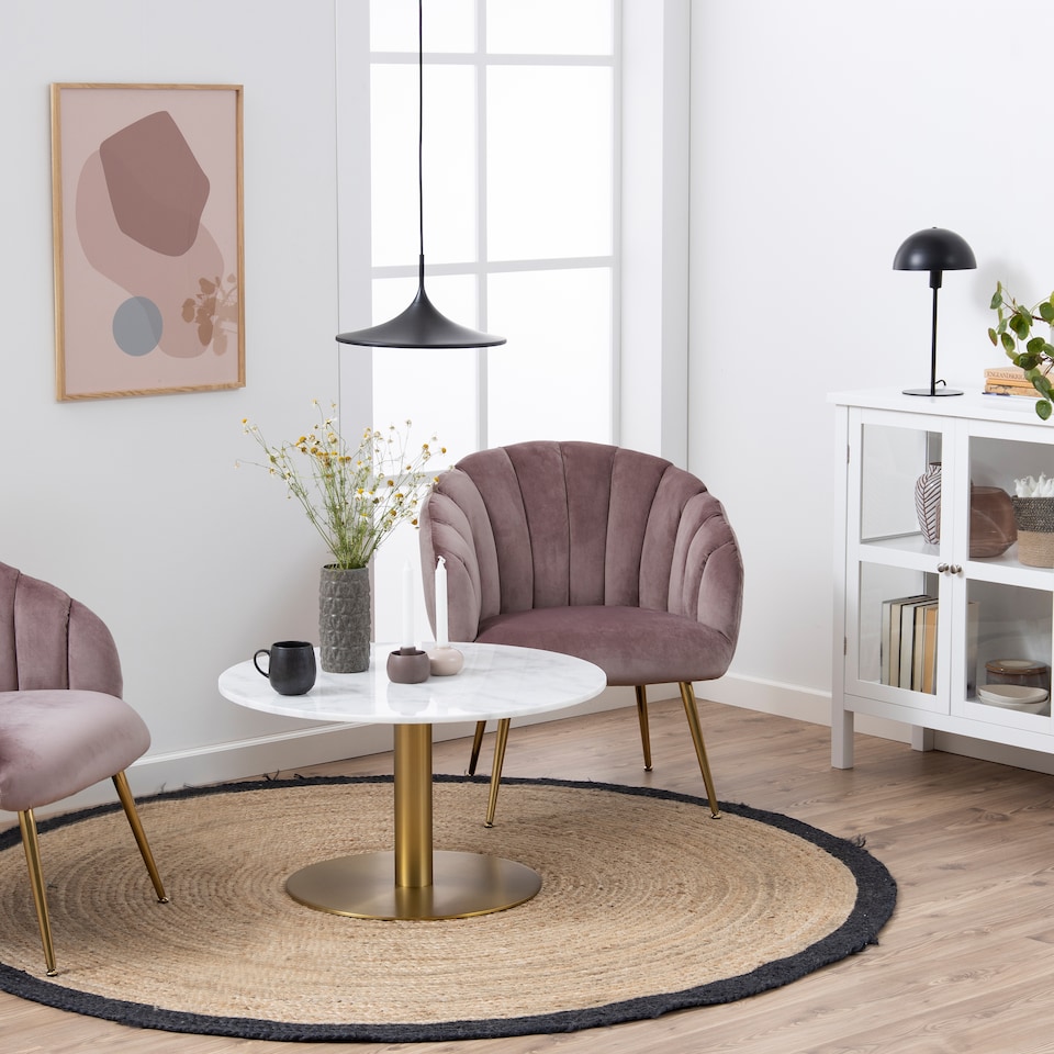 image 1 of Corby Round Coffee Table with White Polished Marble Top & Gold Base