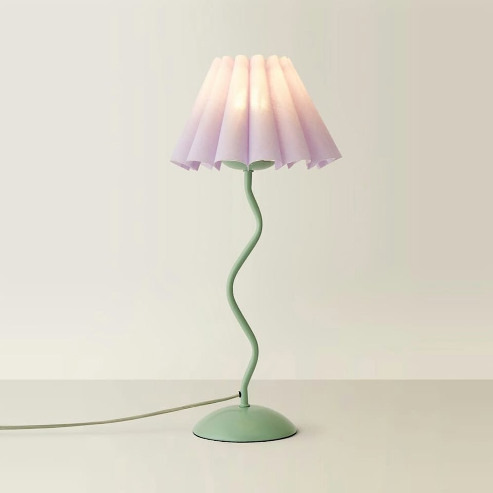 image 1 of ValueLights Wiggle Lilac Pleated Scallop Lamp Shade Moss Green Metal Table Lamp | Green | Purple