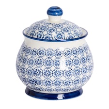 Nicola Spring Hand-Printed Sugar Bowl - 10cm - Navy | Blue | Blue