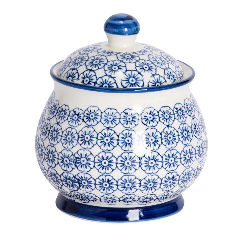 image 1 of Nicola Spring Hand-Printed Sugar Bowl - 10cm - Navy | Blue | Blue