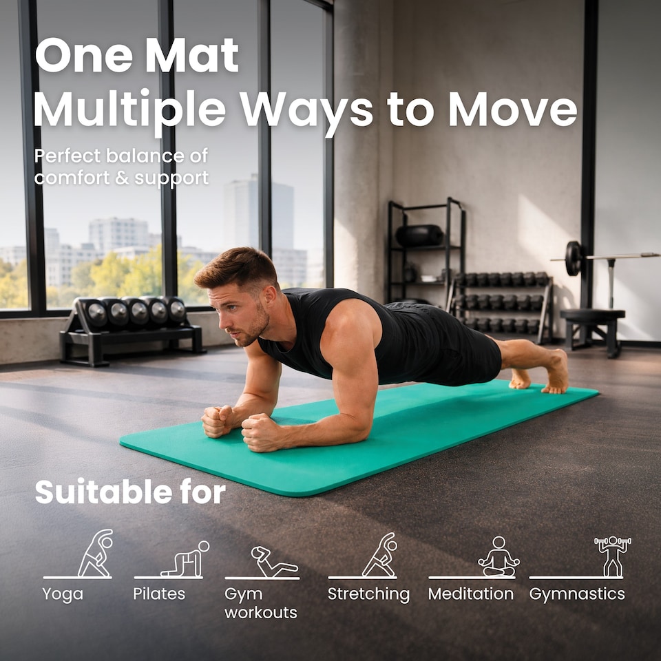 image 1 of Lockie Fitness Yoga Mat 8 mm Thick, Non Slip Exercise Mat for Women and Men, TPE Foam Pilates Mat, Gym Mat for Home Workout, Yoga, Pilates, Exercise & Gymnastics, 180 x 60 cm, Teal