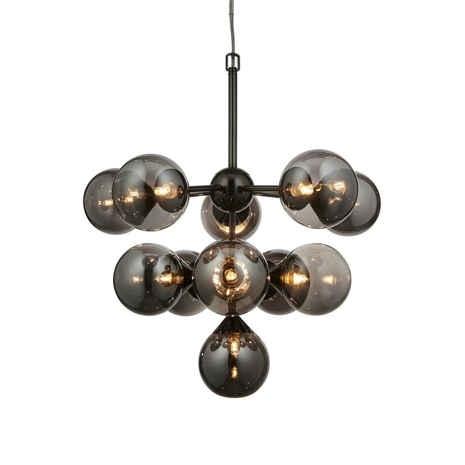 image 1 of Oscar 11 Light Multi Arm Glass Shade Ceiling Pendant Black Chrome