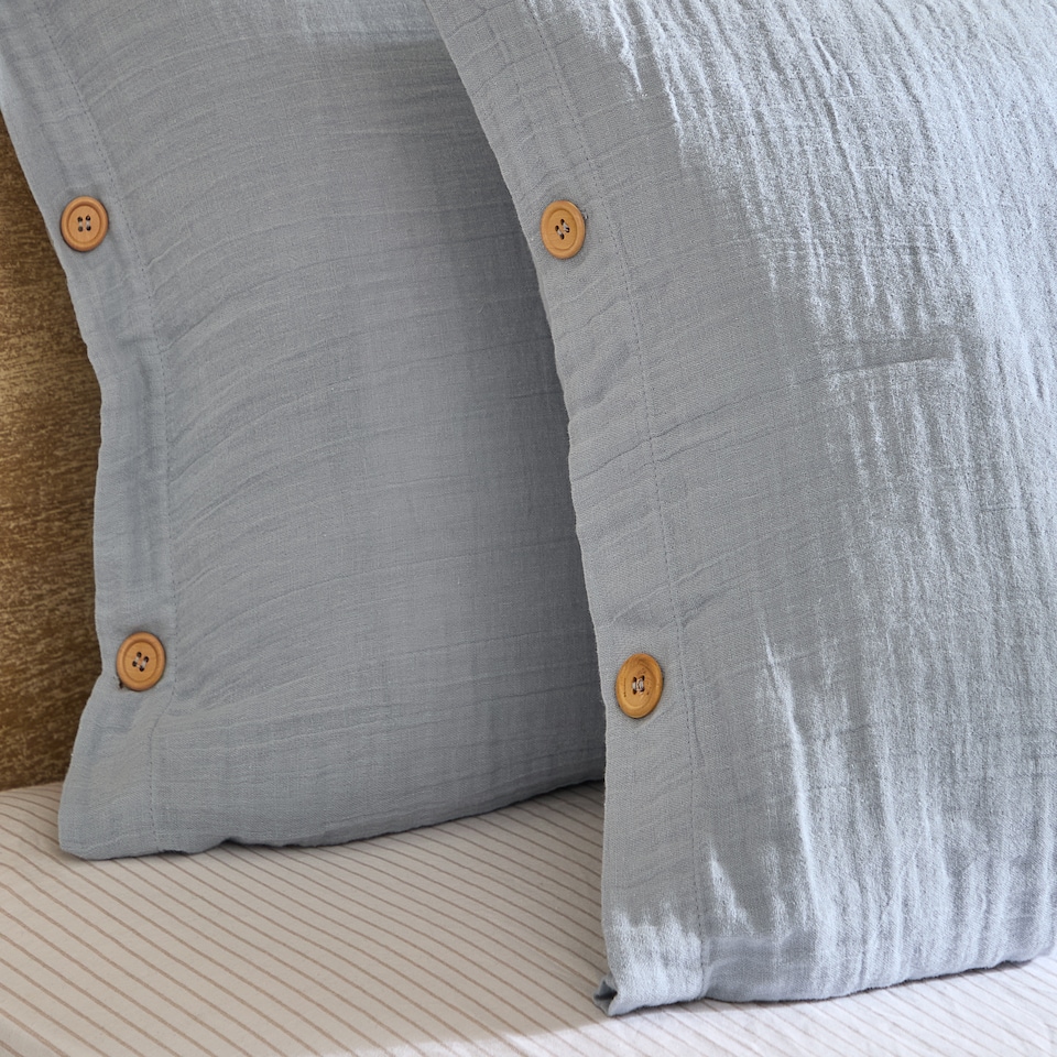 image 1 of Yard Lark Muslin Cotton Duvet Cover Set | Green | Green | Super King