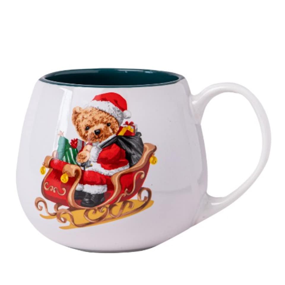 image 1 of Christmas Bear Ceramic Mug 400ml | White | Bear Delivering Mail | 400ml | 1