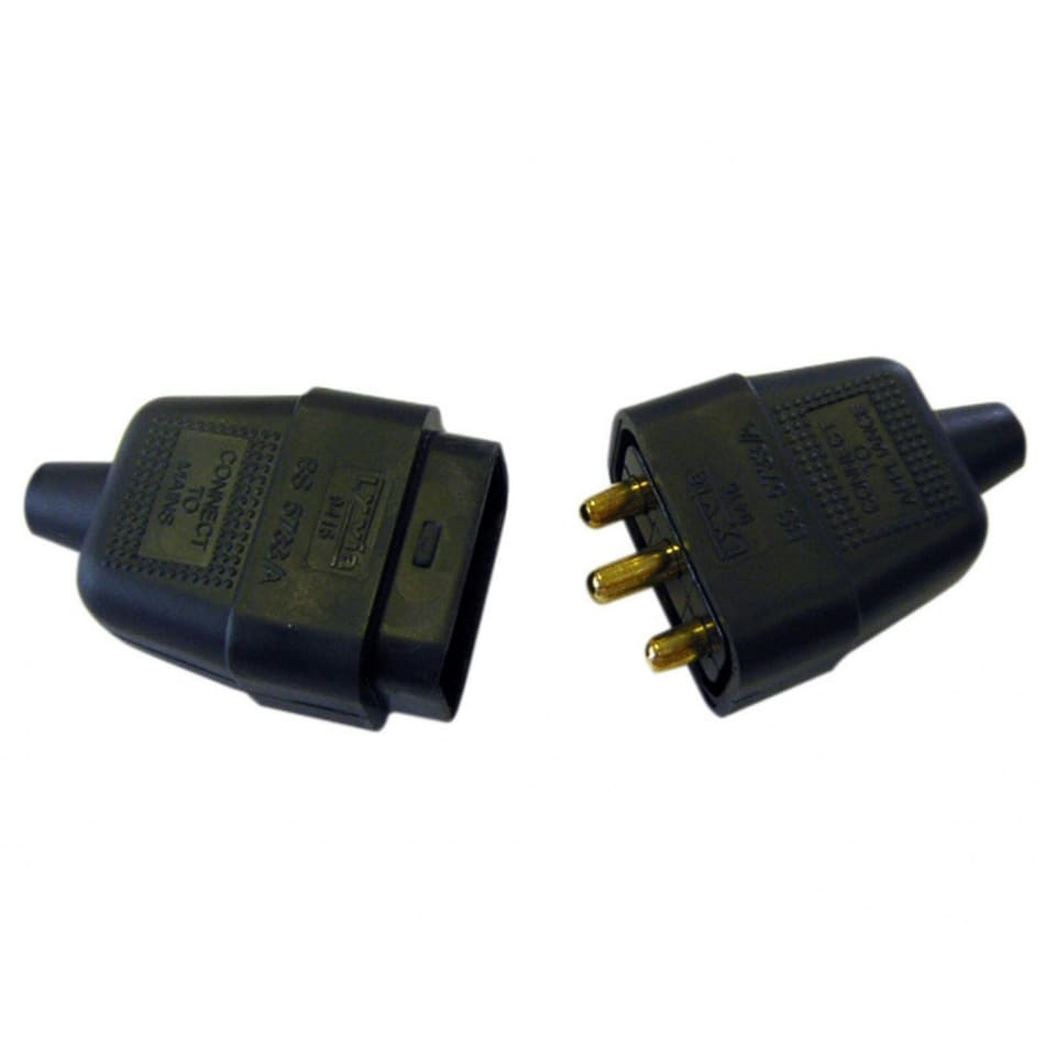 Dencon Rubber Connector Plug - Multi Colour - 3 Pin, 10A, Black