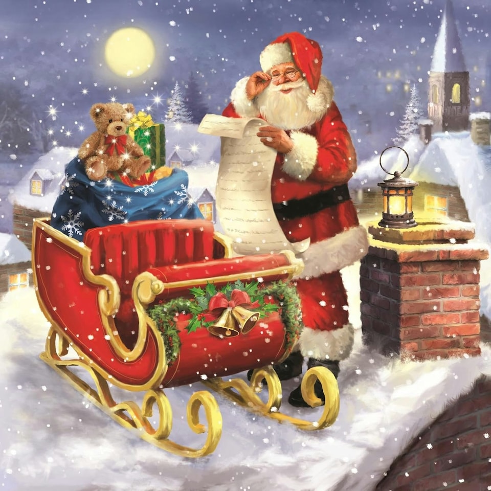 image 1 of Pack of 10 Square Traditional Santa with Sleigh Christmas Cards