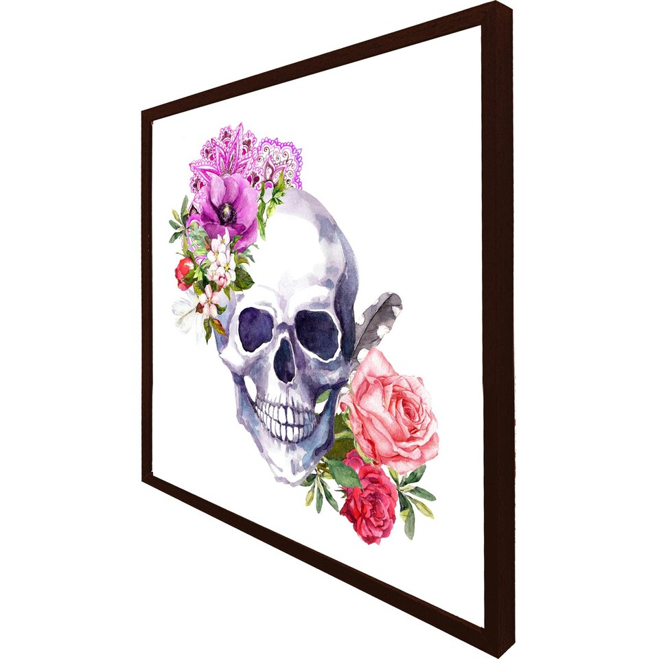 image 1 of Human skull with flowers (Picutre Frame) Black | XL