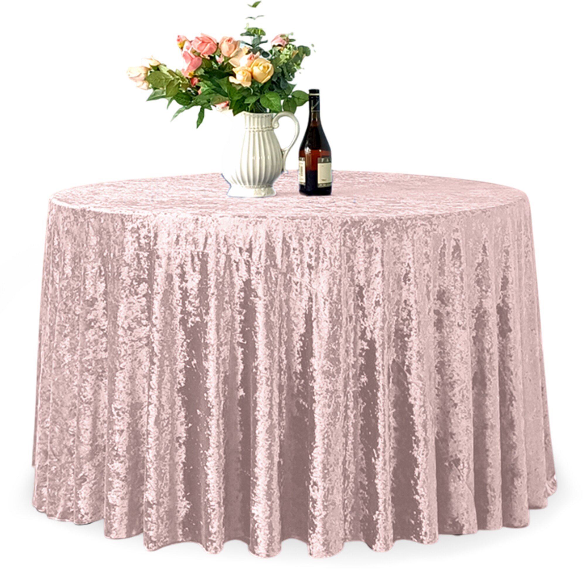 Round Crushed Velvet Table Cloth, Washable Soft Fabric Glitz Table Cover - 90"