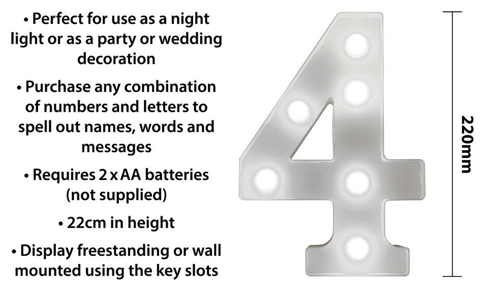 image 1 of St Helens Battery Operated 3D LED Number 4 Light