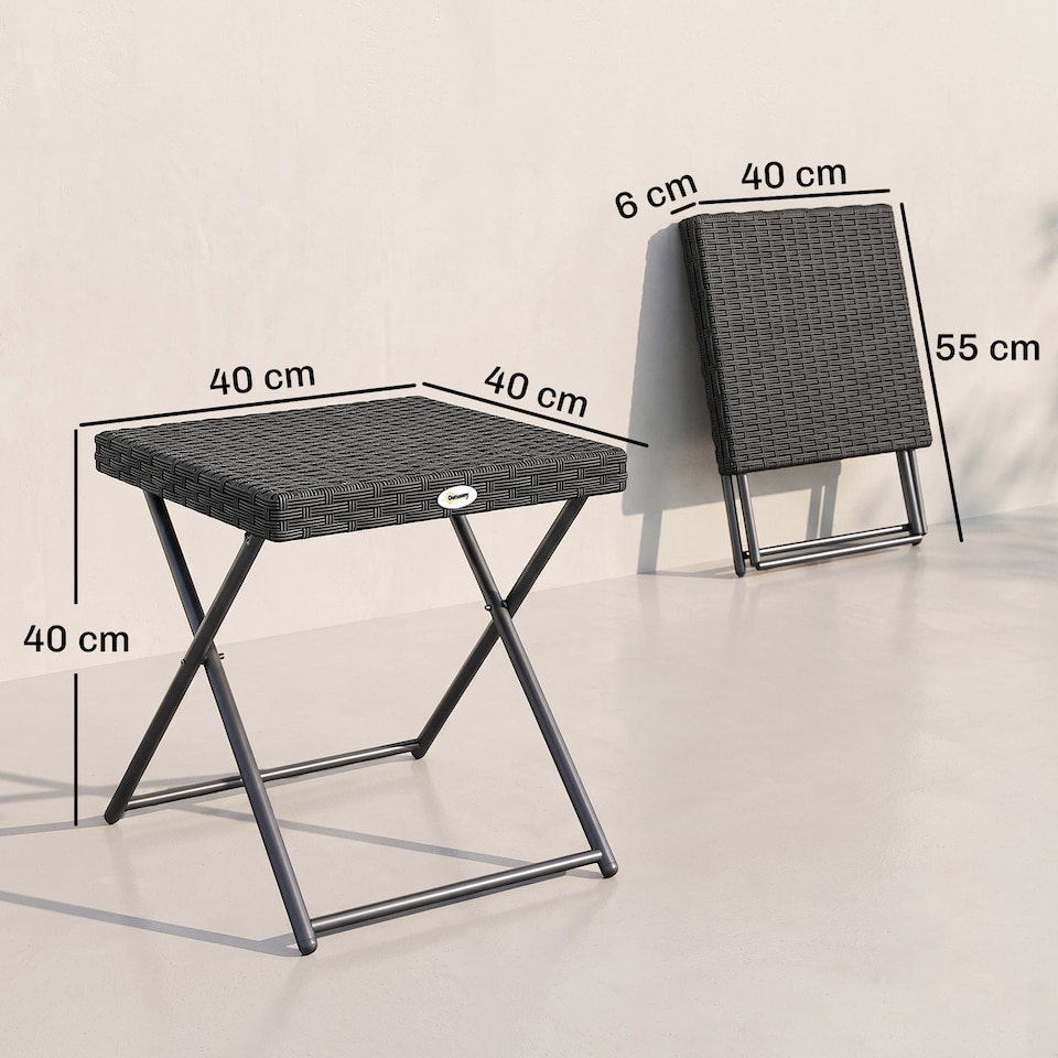 image 1 of Outsunny Folding Square Rattan Coffee Table w/ Steel Frame Bistro Garden Black
