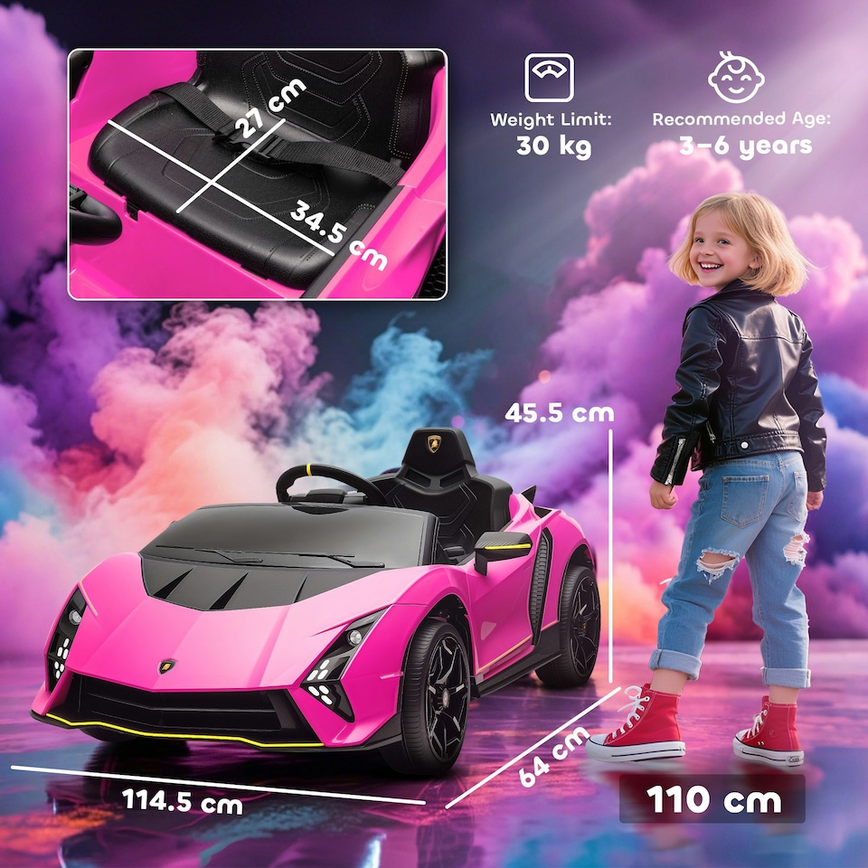 image 1 of AIYAPLAY 12V Lamborghini Autentica Licensed Ride on Car, Pink