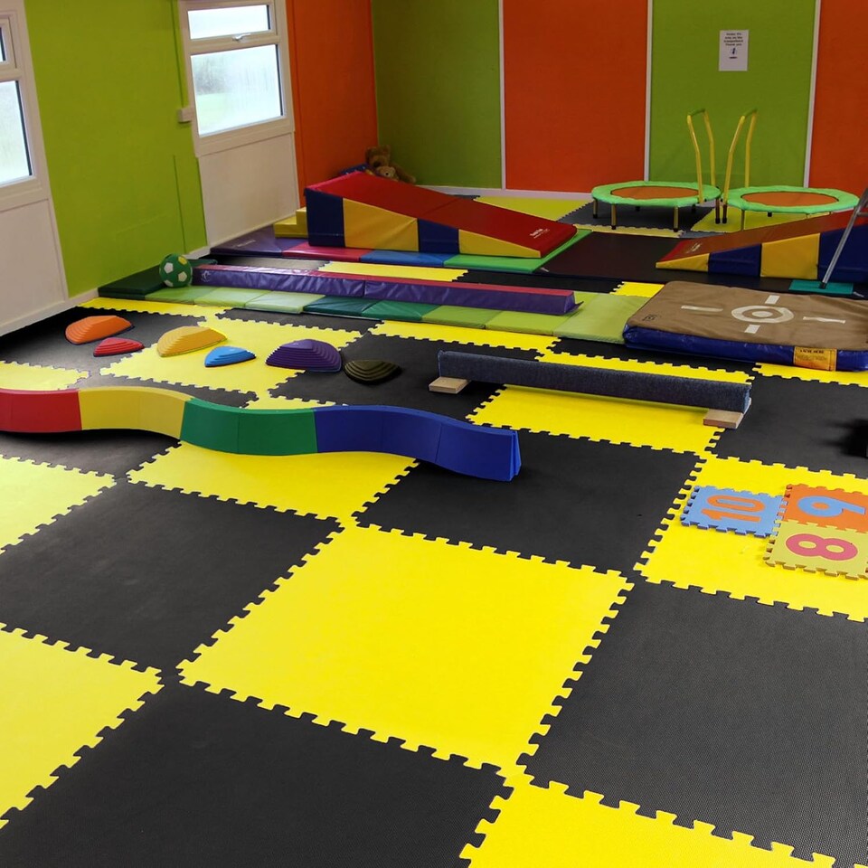 image 1 of Actiasmat Interlocking Exercise Mat, Red/Blue Reversible, 40mm Thick, 1m x 1m, Single Mat (Black/Yellow, 40mm Thick)