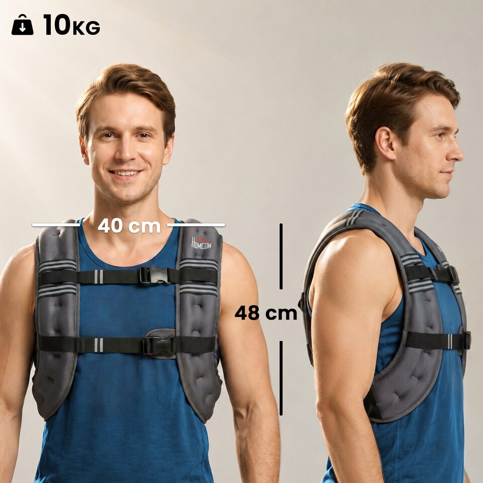 image 1 of HOMCOM 10KG Weighted Vest with Adjustable Straps, Pocket, Reflective Strips