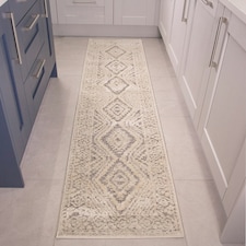 KUKOON Grey Cream Diamond Geometric Tufted Pile Runner Rug 60cm x 240cm