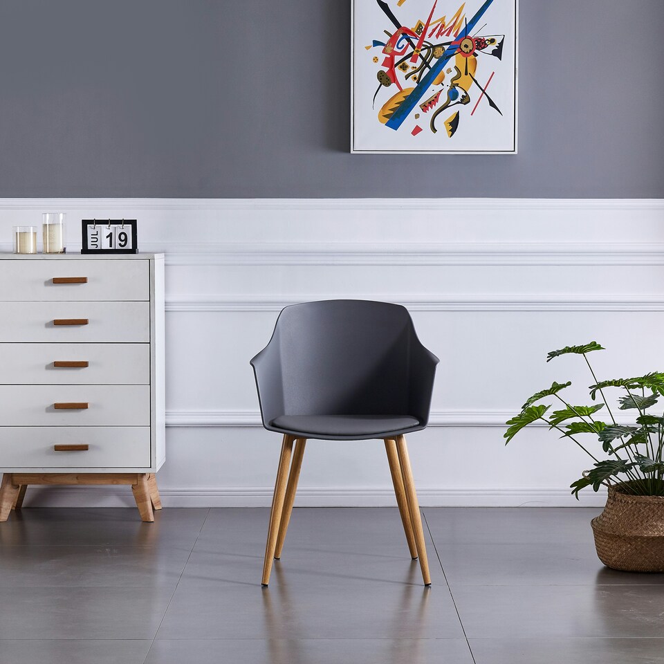 image 1 of Single Eden Modern Dining Chair, Faux Leather Padded Cushion & Solid Wooden Legs Grey