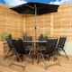 image 1 of Samuel Alexander Outdoor 6 Seater Glass Top Table and Chairs Patio Set with Parasol in Black