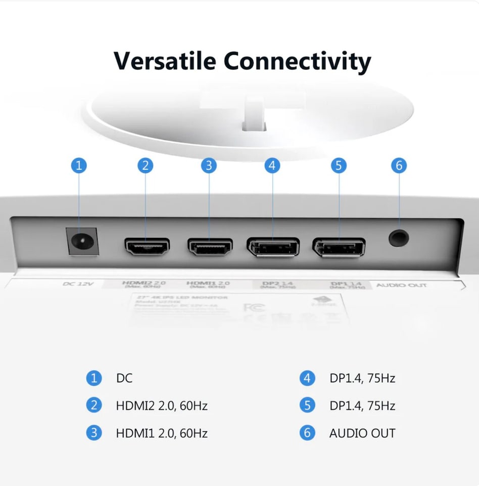 image 1 of Z-Edge 27 Inch 4K Monitor UHD 3840x2160 IPS 60Hz Height Adjustable White | PC Monitor, 250cd/m² Brightness, Adaptive Sync, Pivot Swivel Tilt, HDMI DisplayPort, VESA Mountable