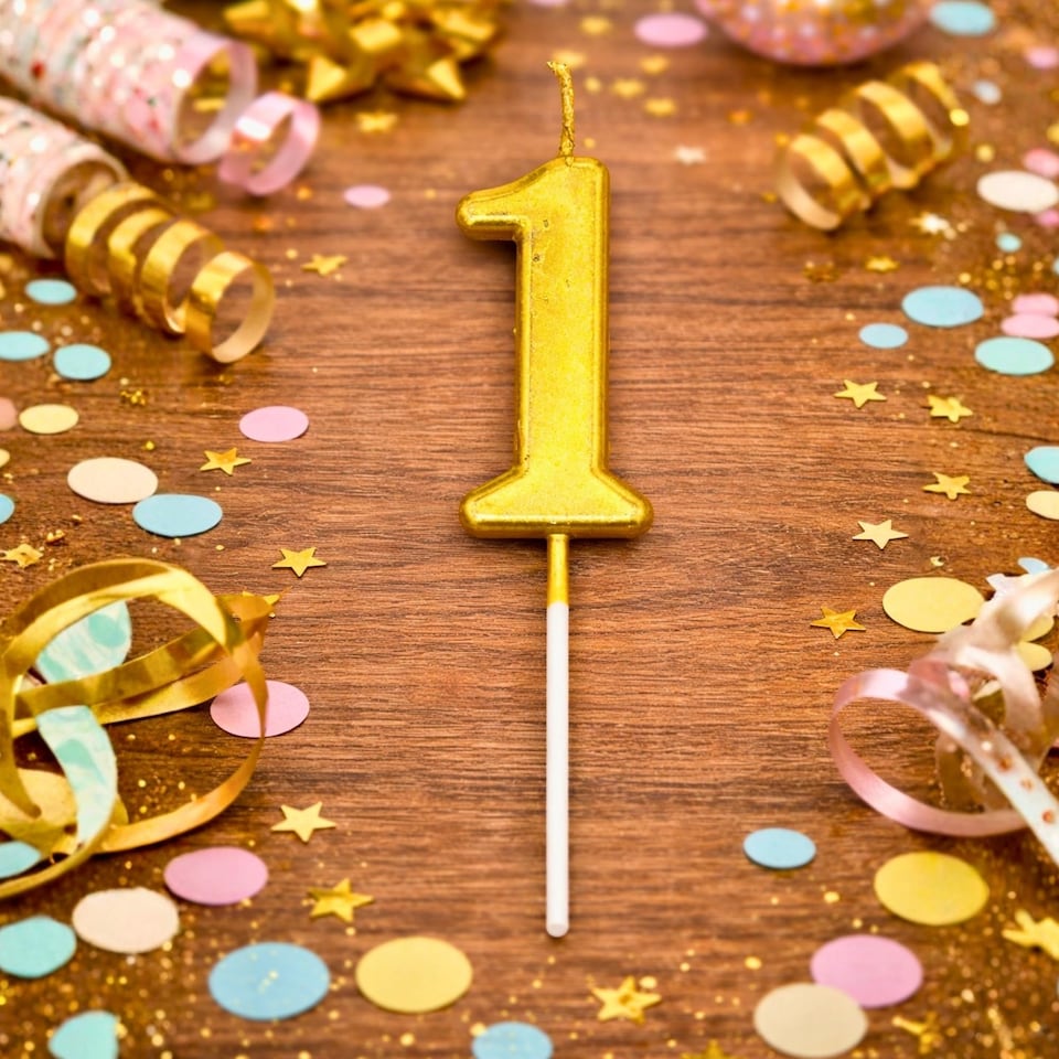 image 1 of Gold 1 Number Candle Birthday Anniversary Party Cake Decorations Topper | Gold