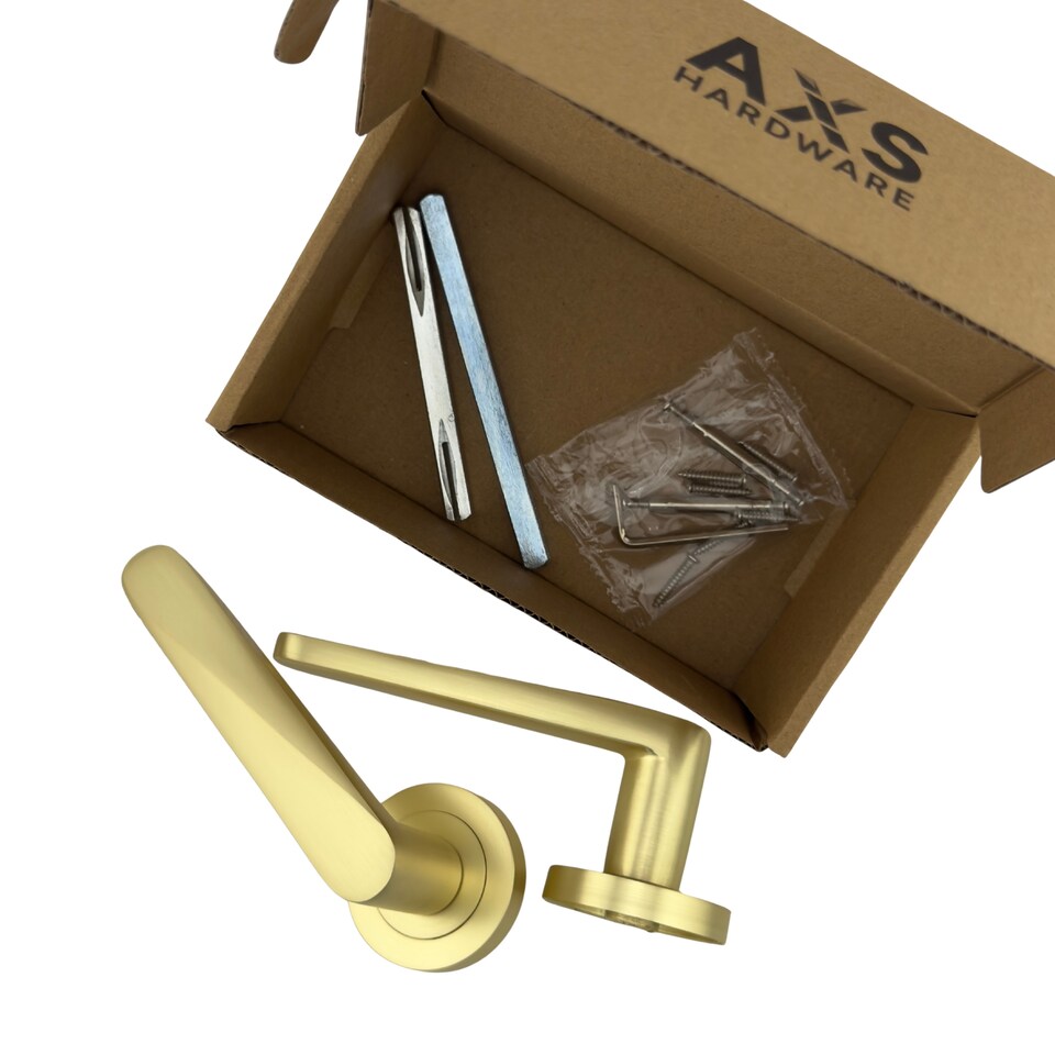image 1 of AXS Detroit Door Handles on Rose - Door Pack - Latch Door - Satin Brass