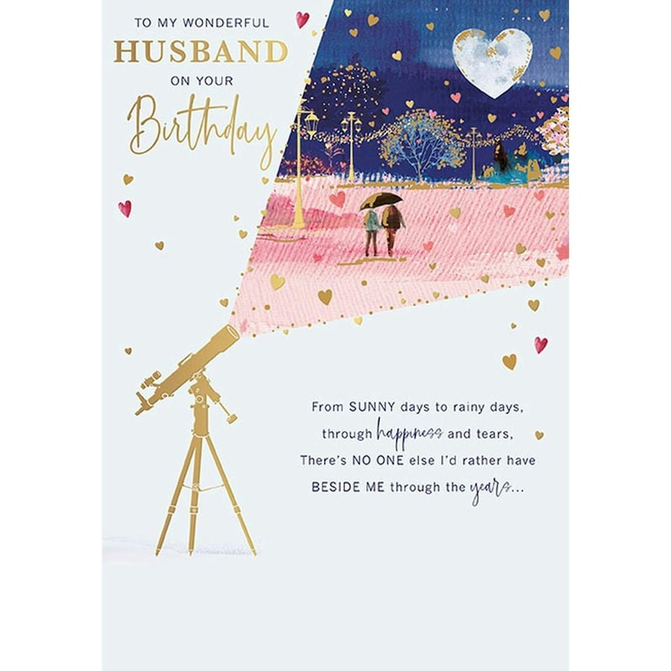 Words 'n' Wishes Traditional Wonderful Husband Birthday Card, Telescope Moonlight Walk and Sentiment Verse, Birthday Card Husband