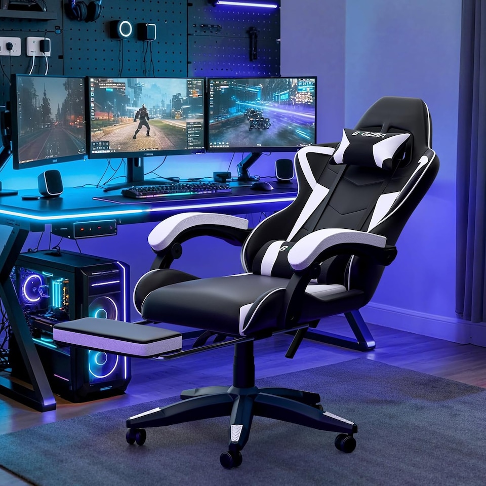 image 1 of Rattantree Ergonomic Gaming Chair with Footrest & Lumbar Cushion
