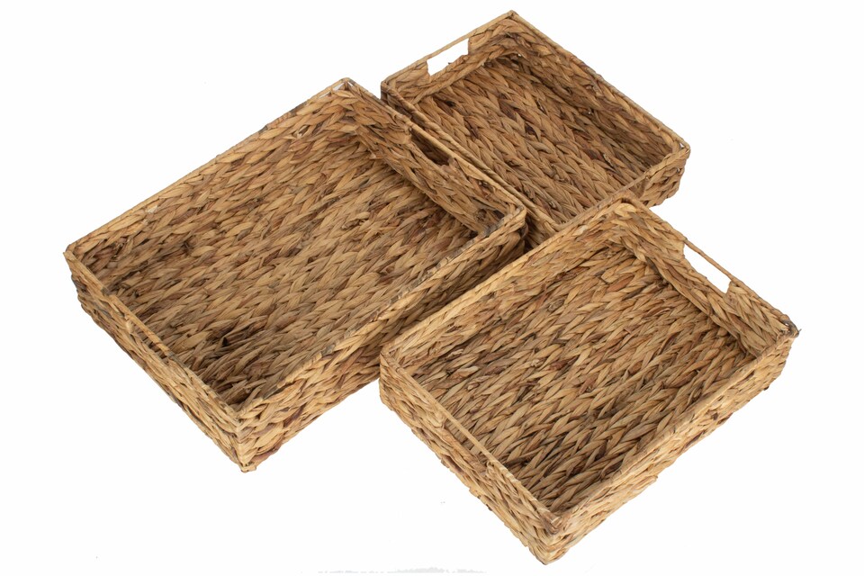 image 1 of Set of 3 Water Hyacinth Shallow Rectangular Storage Basket | Brown | Brown | Not provided