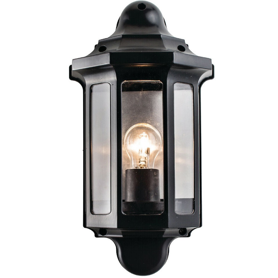image 1 of IP44 Outdoor Wall Light Satin Black Half Lantern Traditional Dimmable Porch Lamp