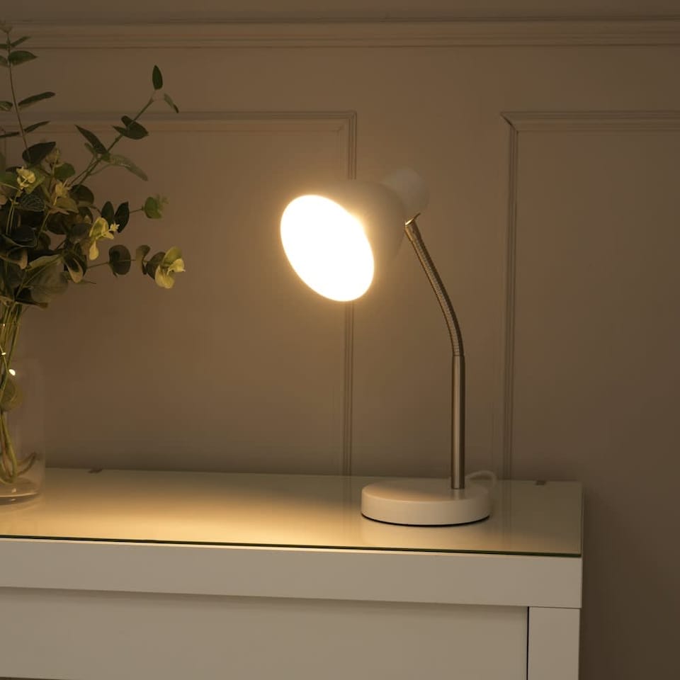 image 1 of ValueLights Keela White Adjustable Flexi Neck Desk Table Lamp