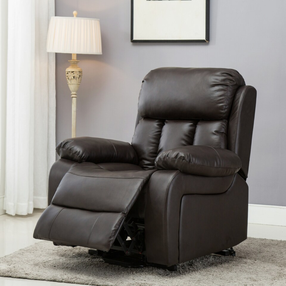 image 1 of Chester Single Motor Rise Recliner Bonded Leather Heat & Massage Chair (Brown)