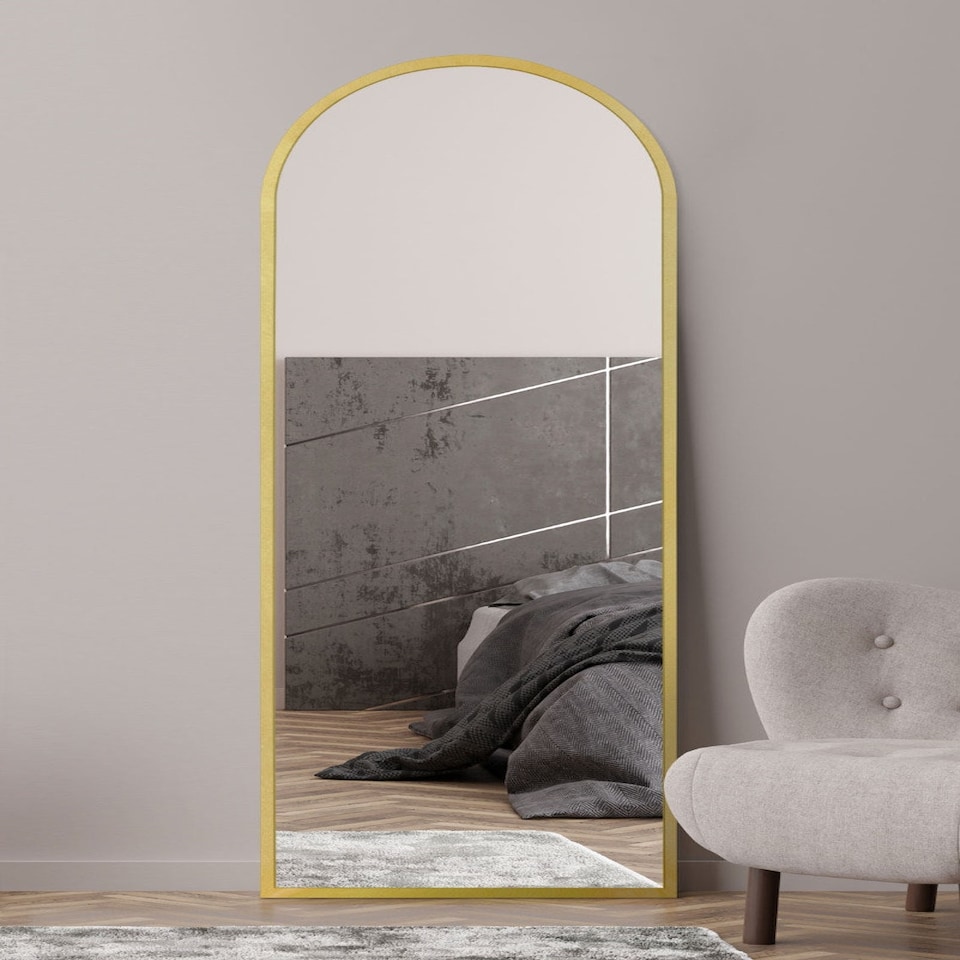 image 1 of The Arcus - Gold Framed Arched Leaner/Wall Mirror 71" X 24" (180CM X 60CM) Gold