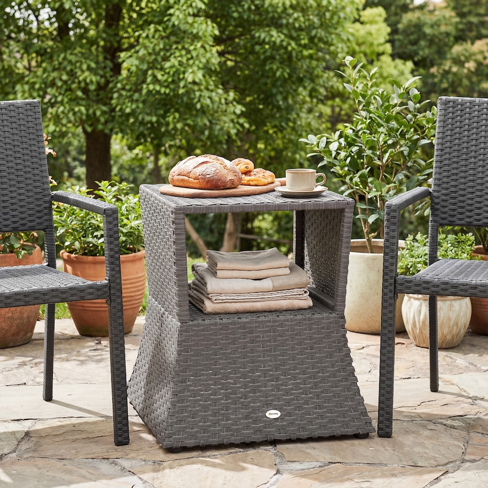 image 1 of Outsunny Rattan Wicker Tea Coffee Table w/ Umbrella Hole Dark Grey | Grey | Dark Grey | 54 x 54 x 55 cm