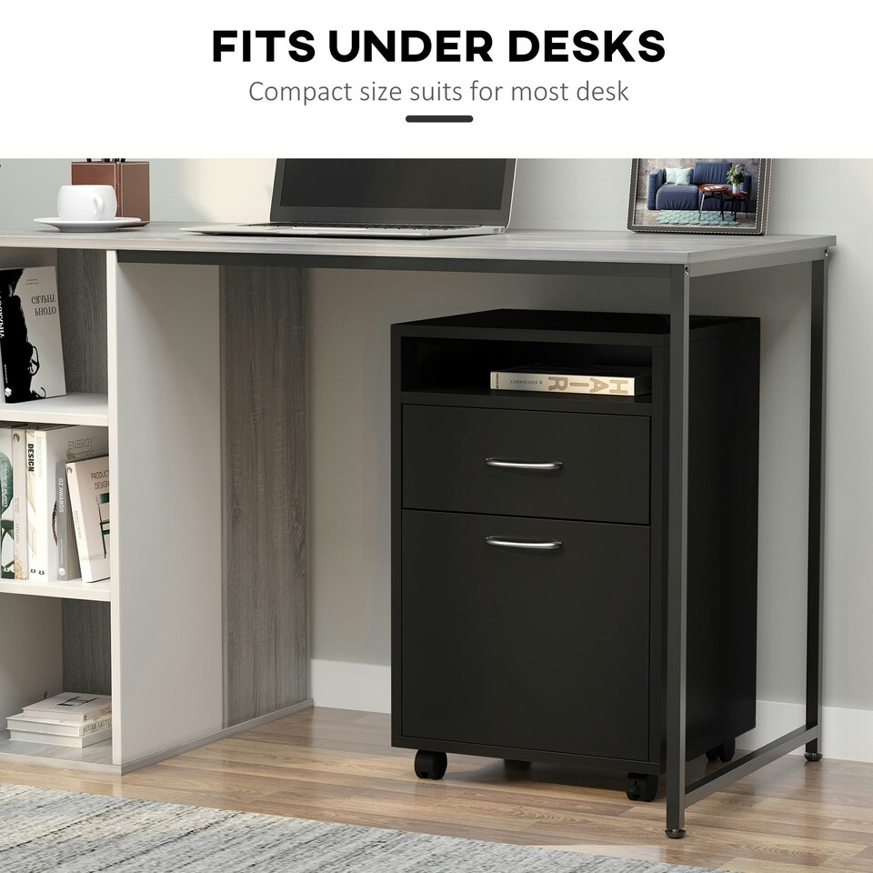 image 1 of HOMCOM 60cm Storage Cabinet w/ Drawer Open Shelf Metal Handles
