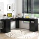 image 5 of COSTWAY 168 CM L-shaped Computer Desk w/Power Outlets Black Black