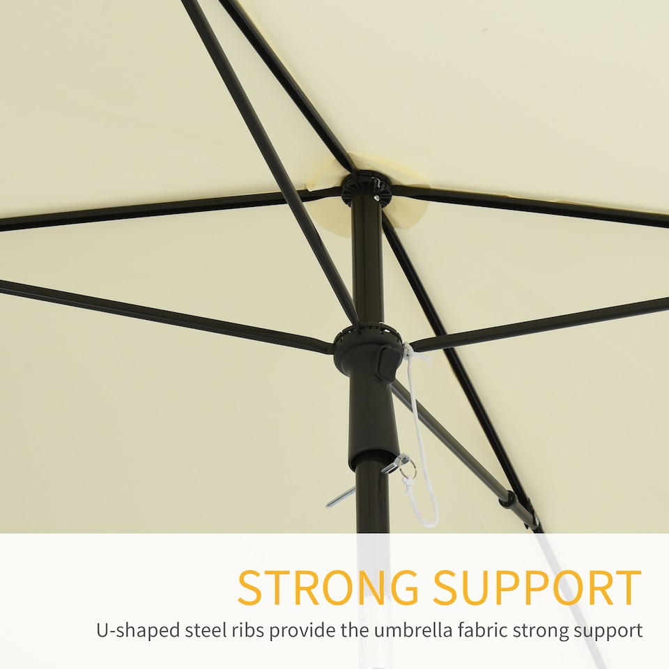 image 1 of Outsunny 2 x 1.3m Garden Parasol Umbrella, Outdoor Market Table Umbrella with Ruffles  Aluminium Pole, Rectangular Tilting Parasol Sun Shade Canopy, Cream White