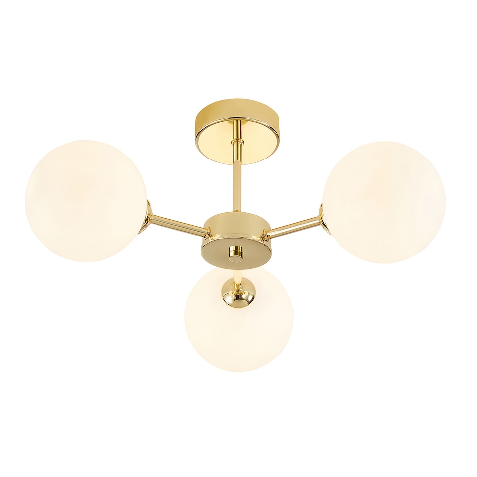 image 1 of Contemporary Chic Polished Gold Ceiling Light with Opal White Globe Glass Shades | Gold