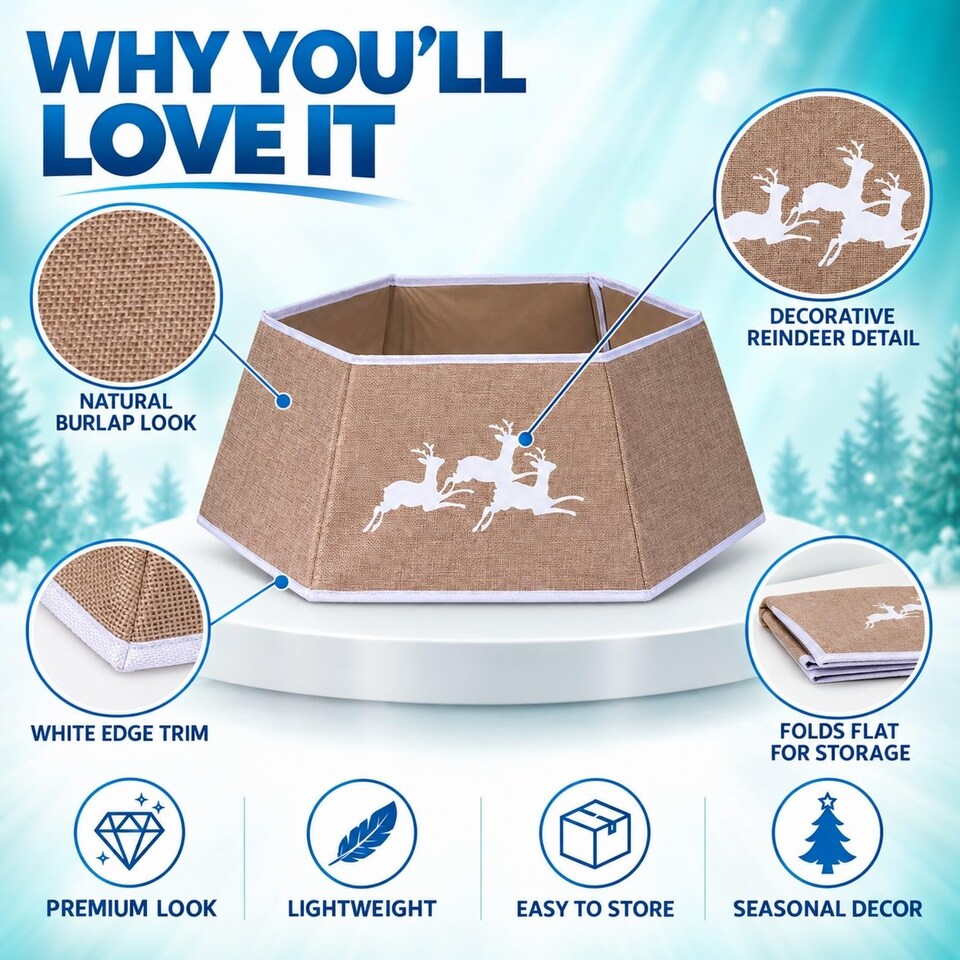 image 1 of 26.8 Inch Hexagonal Fabric Christmas Tree Collar in Beige for a Neat Festive Finish