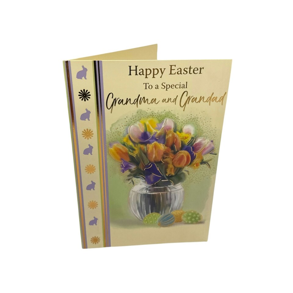 image 1 of For Grandma And Grandad Flower Pot And Colourful Eggs Design Easter Card